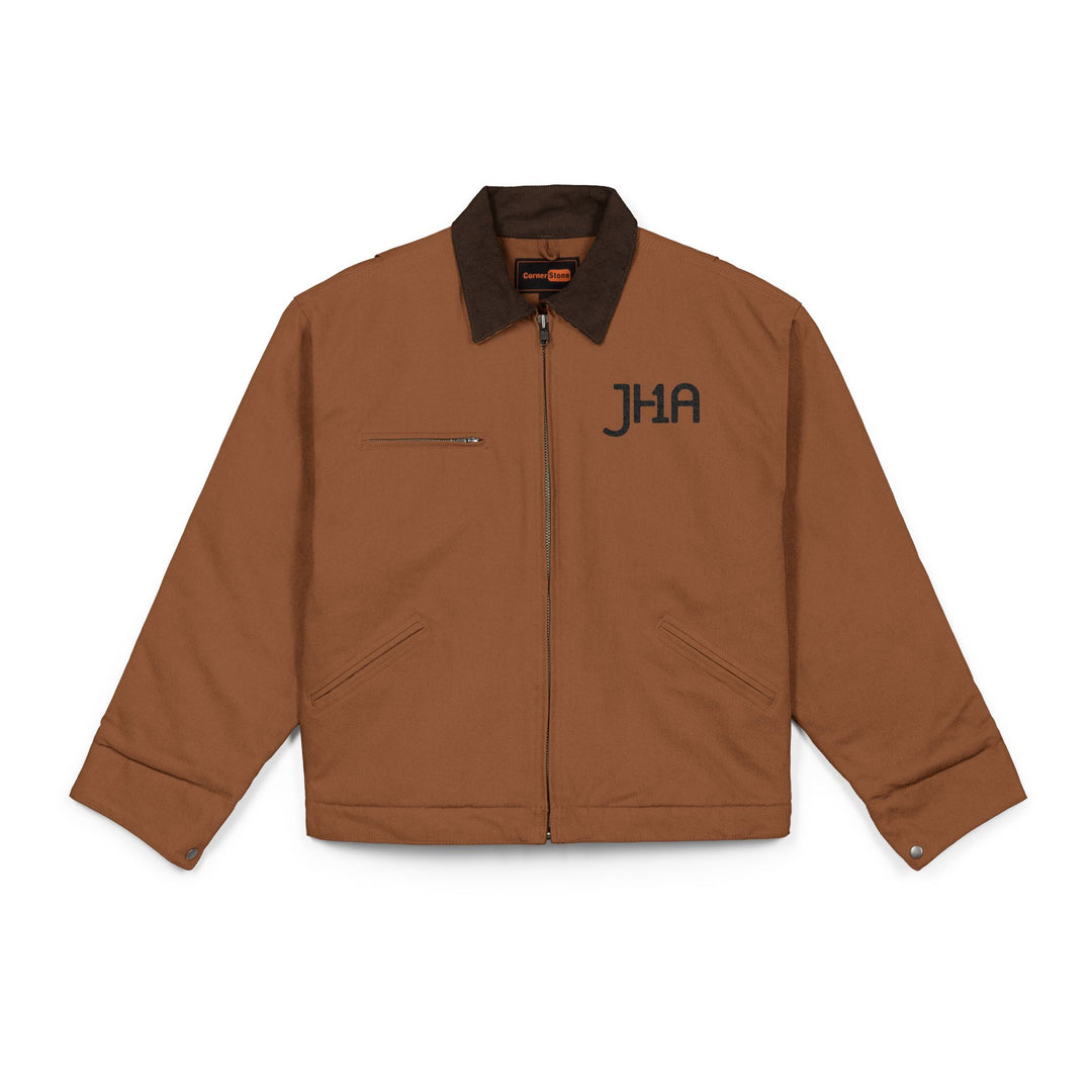 Duck Cloth Work Jacket — Rugged Brown Carpenter Coat with Chest Zip Pocket