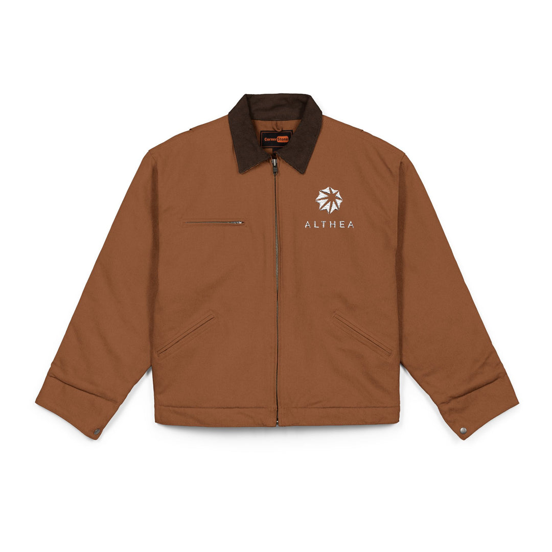 Althea Healthcare Duck Cloth Work Jacket — Rugged Brown Carpenter Coat with Chest Zip Pocket