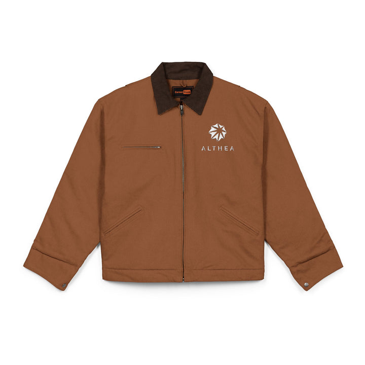 Althea Healthcare Duck Cloth Work Jacket — Rugged Brown Carpenter Coat with Chest Zip Pocket