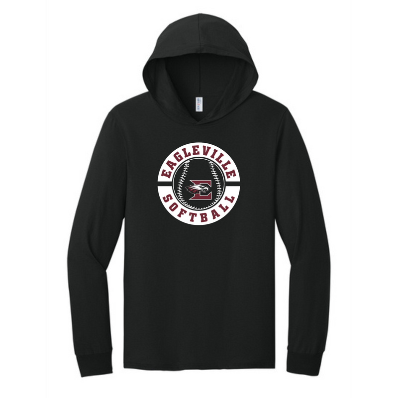 Jerzees Long Sleeve Hooded Tee with Circle and Ball Logo | Eagleville Softball Parents