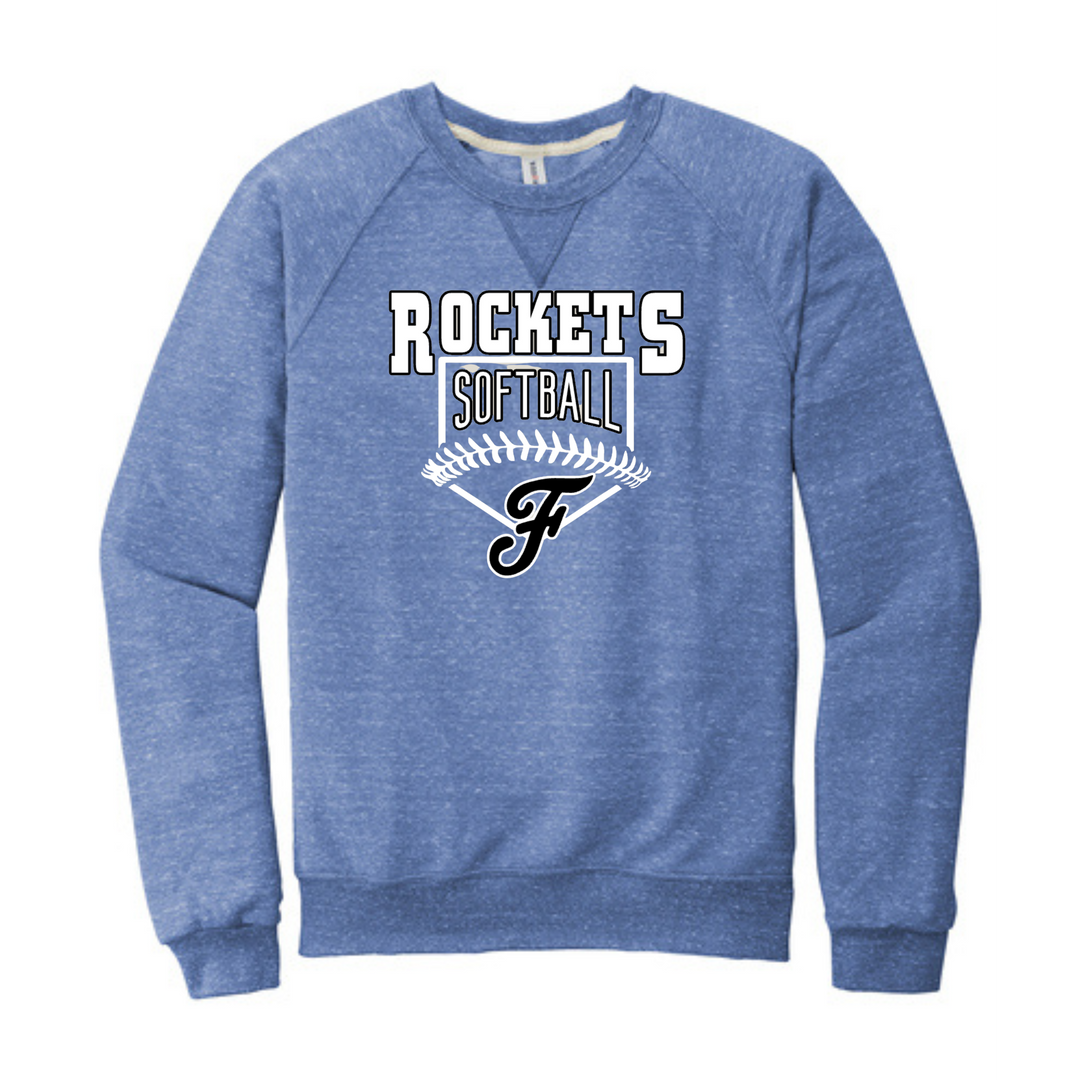 Jerzees French Terry Raglan Crew with Rockets Softball Logo | Forrest Softball Parent Shop