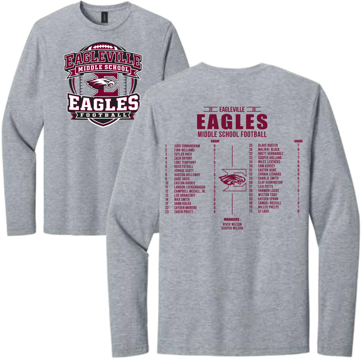 Middle School Roster Softstyle Long-Sleeve Tee | Eagleville Football 2026