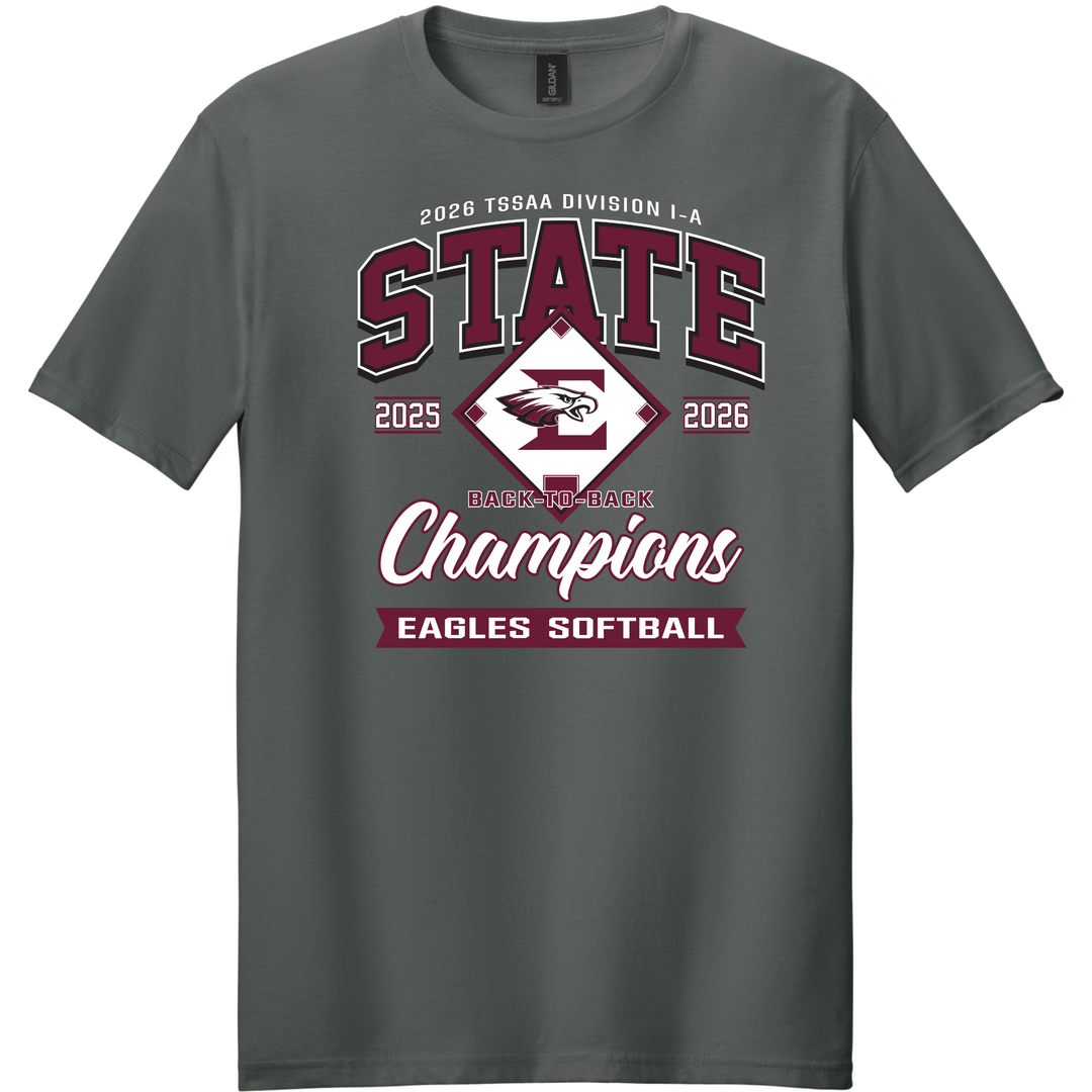 Softball Champs 2026 Softstyle T-shirt | Eagleville Baseball and Softball State Champs