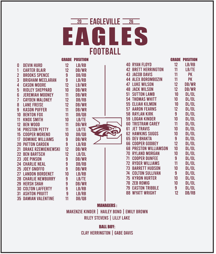 High School Roster Softstyle Hoodie | Eagleville Football 2026