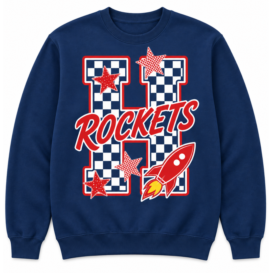 Rocket Checkerboard Crewneck Sweatshirt | Hobgood Elementary School