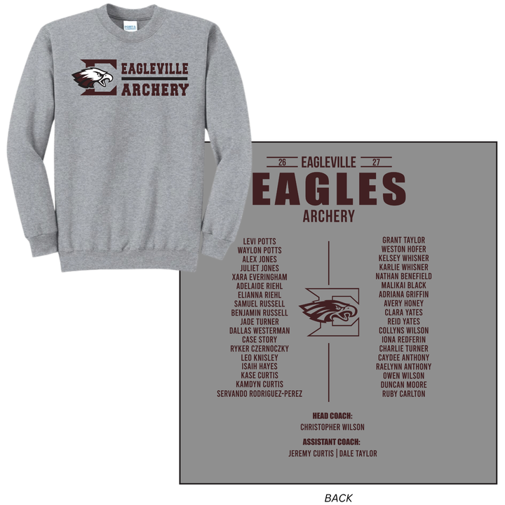 Roster Crewneck Sweatshirt | Eagleville School Archery