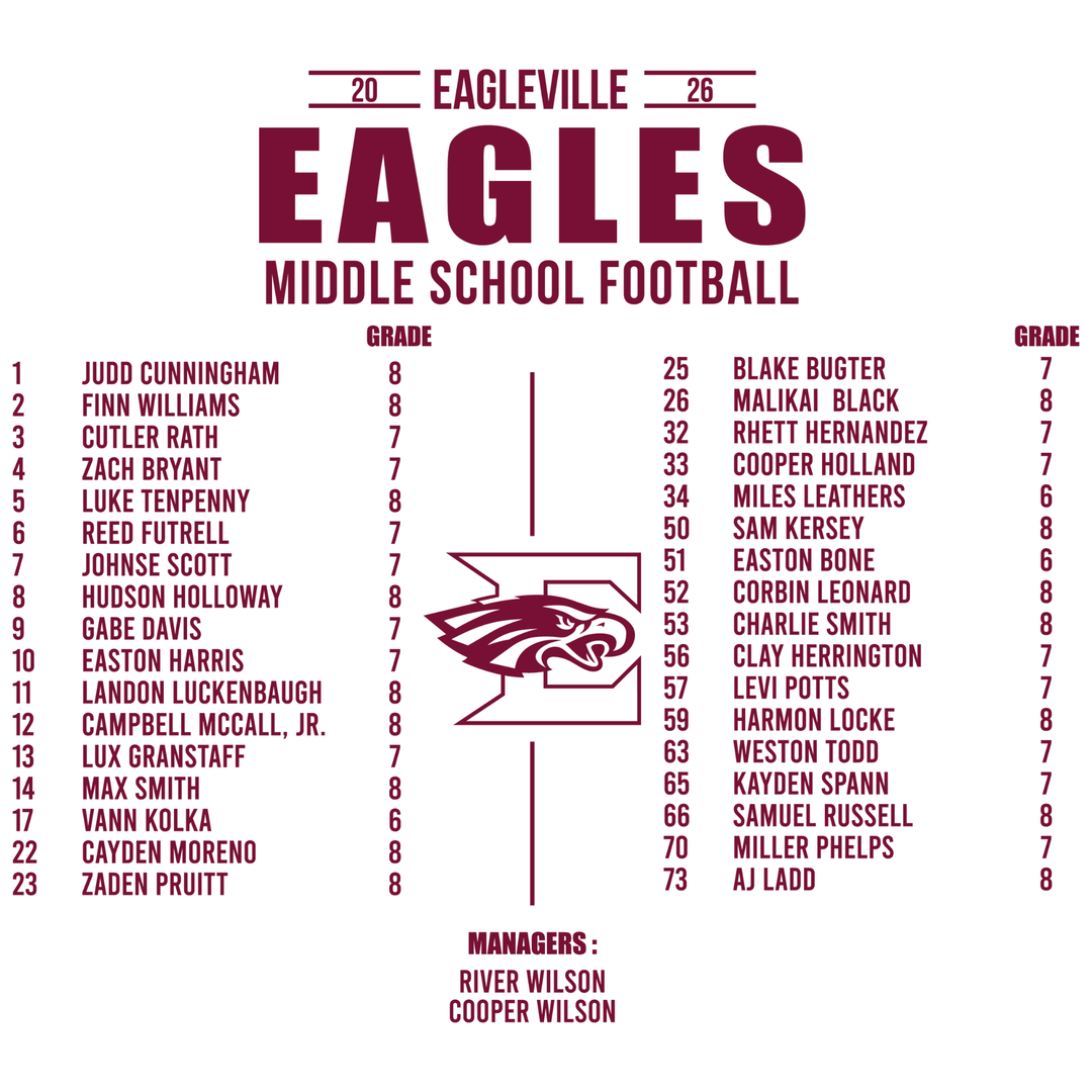 Middle School Roster Softstyle Hoodie | Eagleville Football 2026