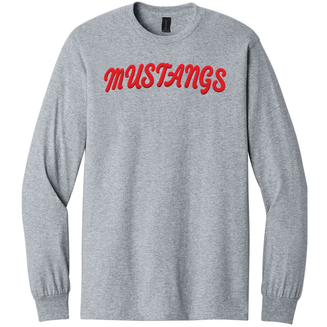 Mustang Puff Print Long Sleeve T-Shirt | Reeves-Rogers Elementary School
