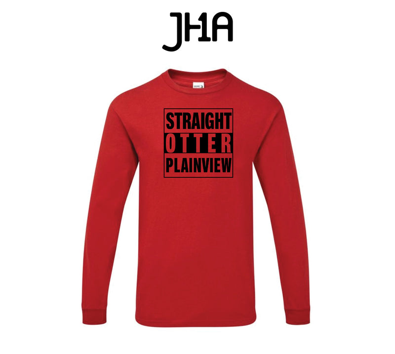 "Straight Otter" Red Long Sleeve Shirt | Plainview Elementary School